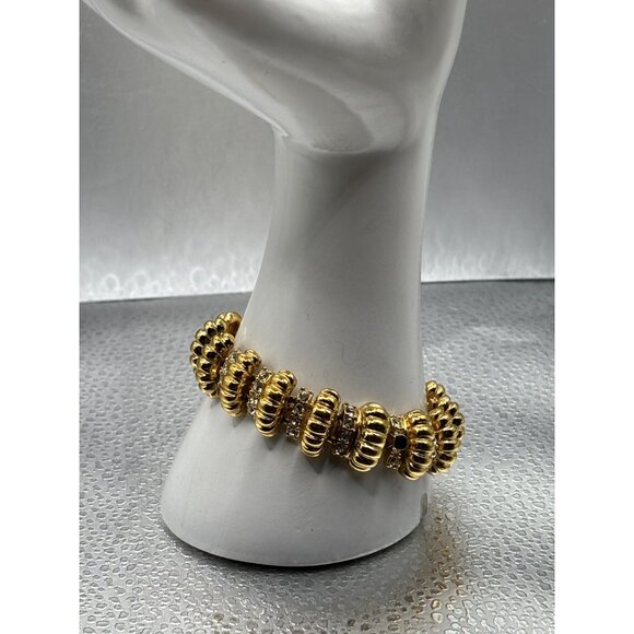 Camrose & Kross Gold-Tone & Rhinestone Link Bracelet JBK Mark 7" - Picture 9 of 10